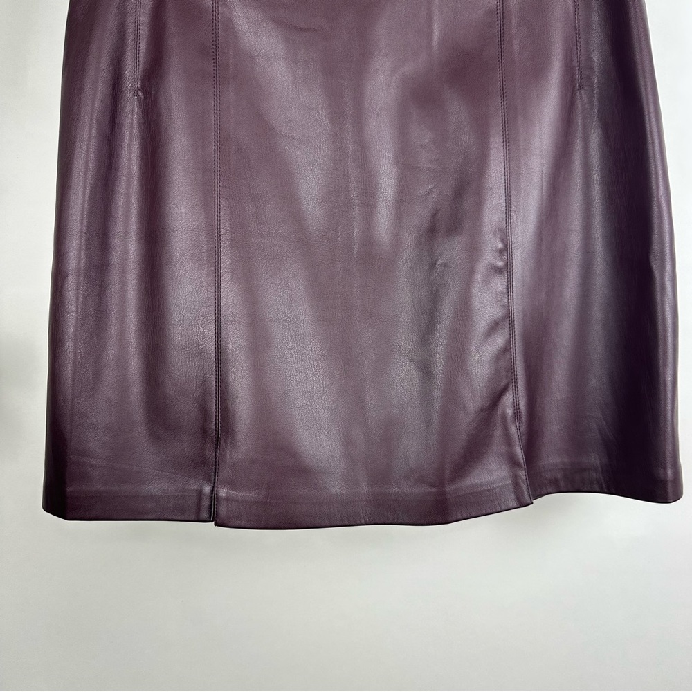 Topshop Faux Leather Mini Skirt Oxblood Slit Y2K Trendy - Picture 7 of 14